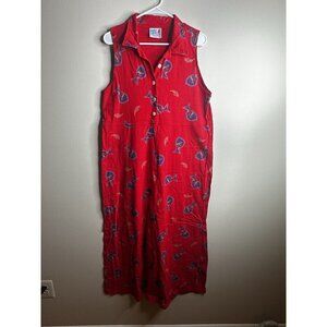 Vintage 90's Zip Code Maxi Dress Tropical Fish Print Womens Large Red Hawaii